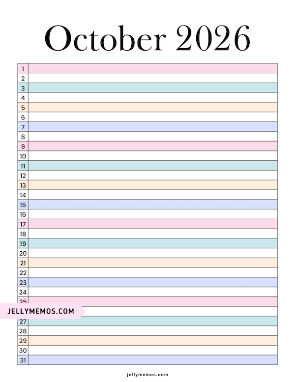 October 2026 list view calendar