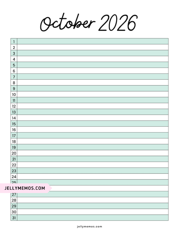 October 2026 list view calendar