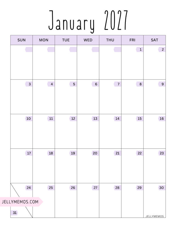 january 2027 purple calendar
