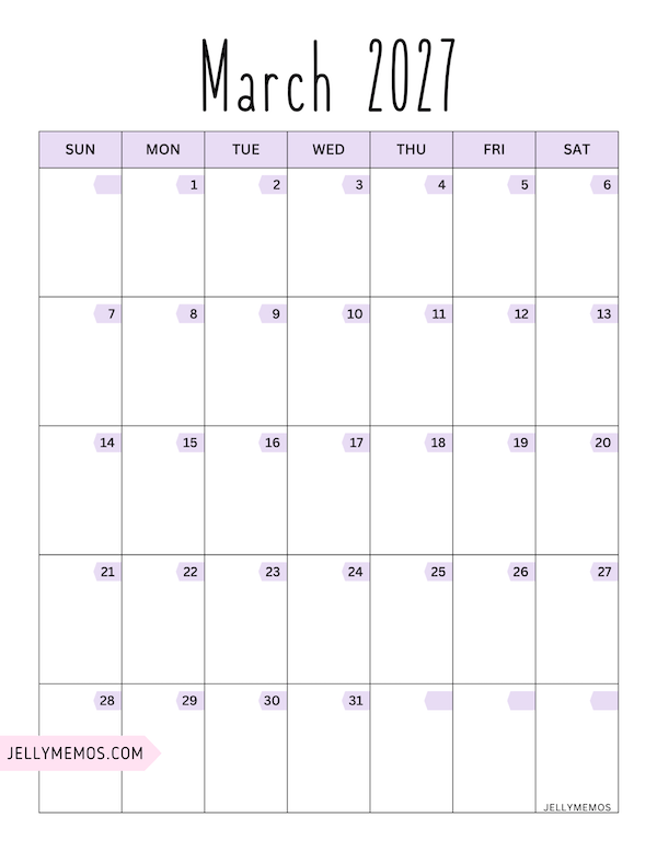 march 2027 purple calendar