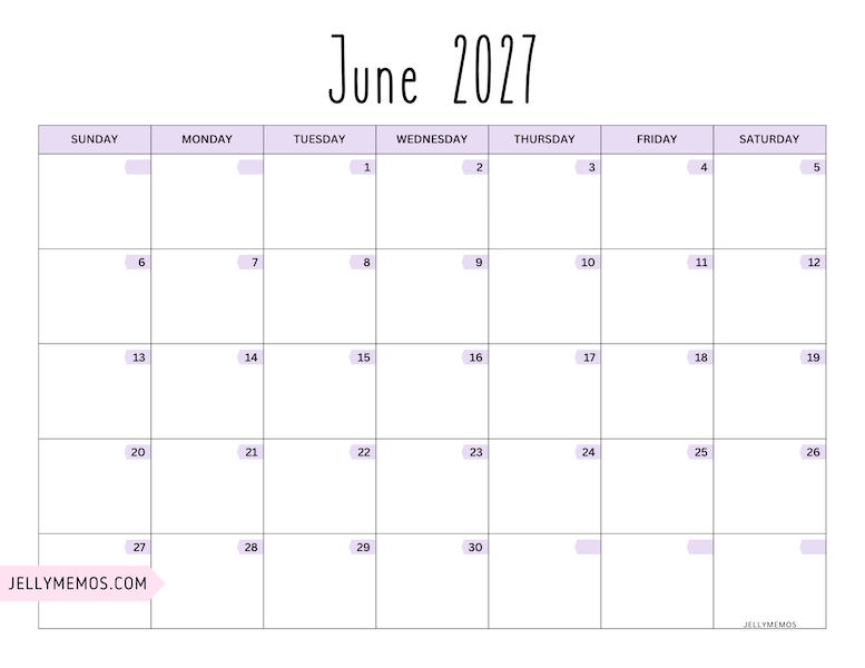june 2027 purple calendar