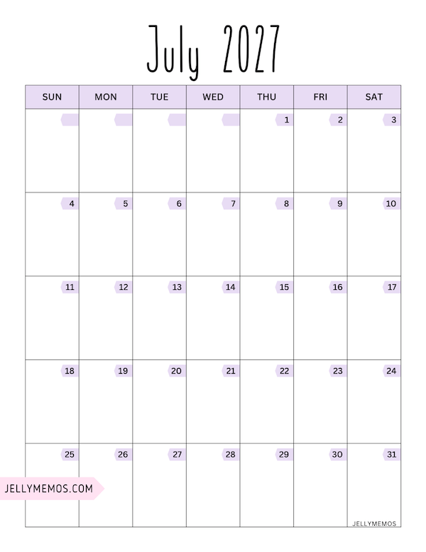 july 2027 purple calendar