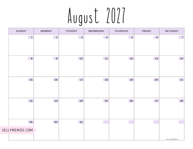 august 2027 purple calendar