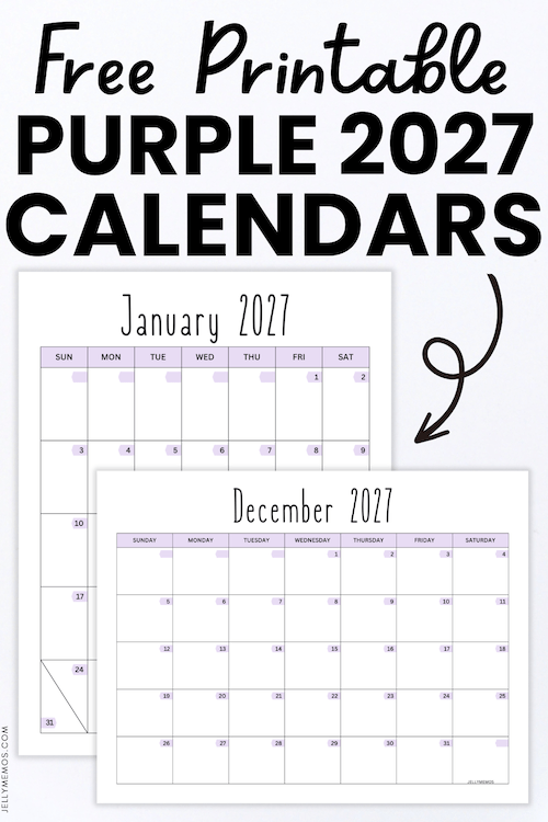 2027 Purple Calendar Printable Templates
