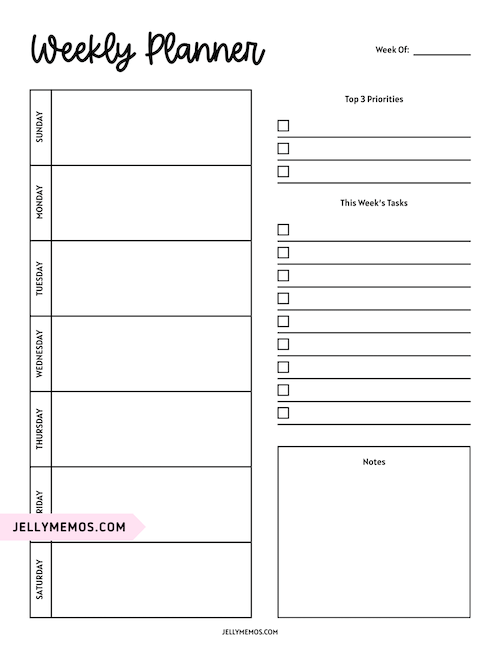 7 day planner printable sunday start