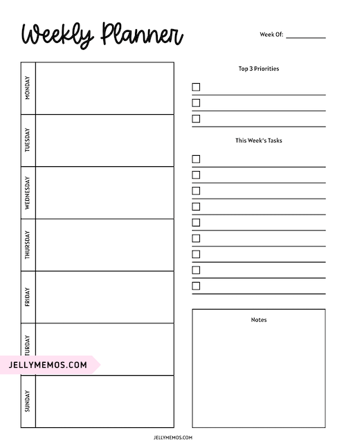7 day planner printable monday start