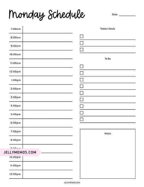 7 day planner monday schedule template