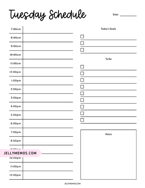7 day planner tuesday schedule template