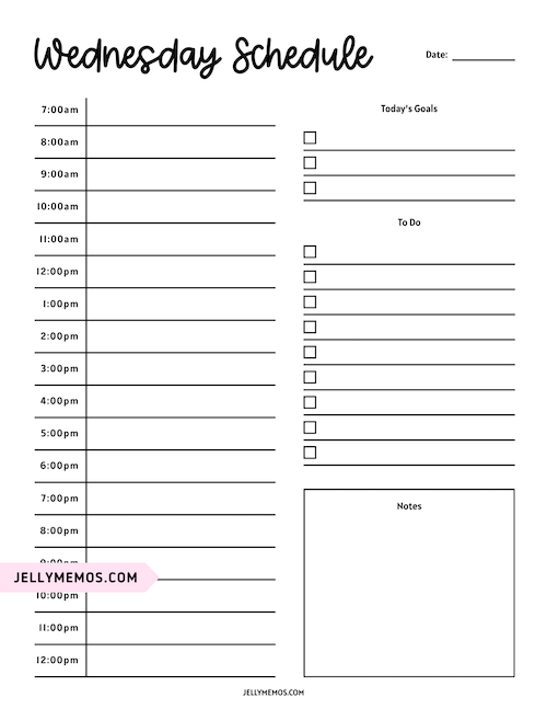 7 day planner wednesday schedule template