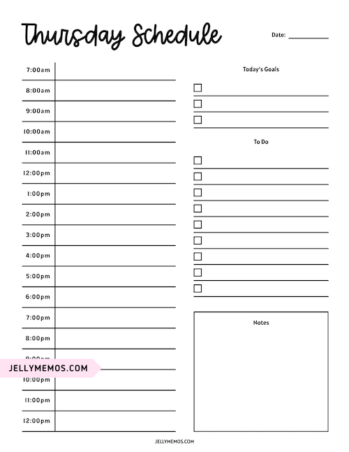 7 day planner thursday schedule template
