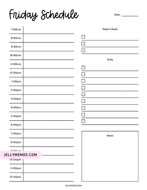 7 day planner friday schedule template
