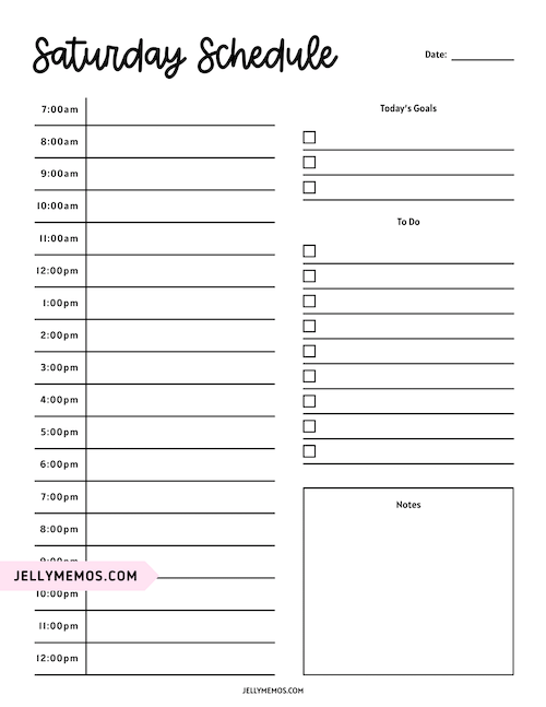7 day planner saturday schedule template