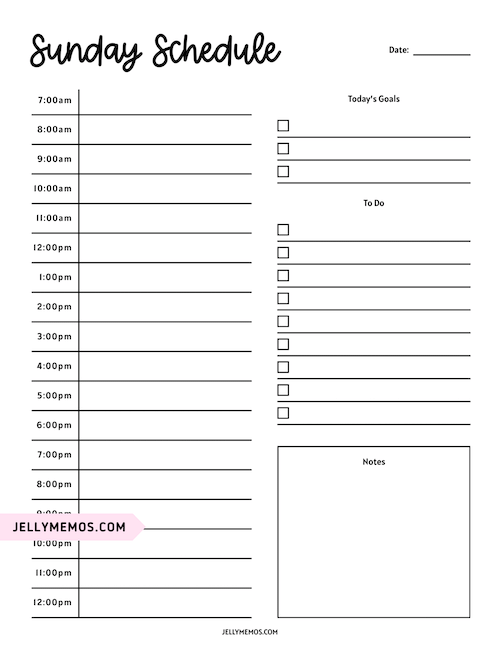 7 day planner sunday schedule template